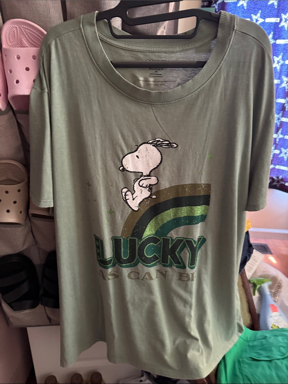 Peanuts Olive Green 'Lucky' Snoopy Short Sleeve Tee